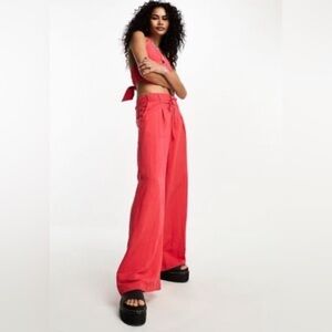 Bershka Tailored High Waisted Pants In Red